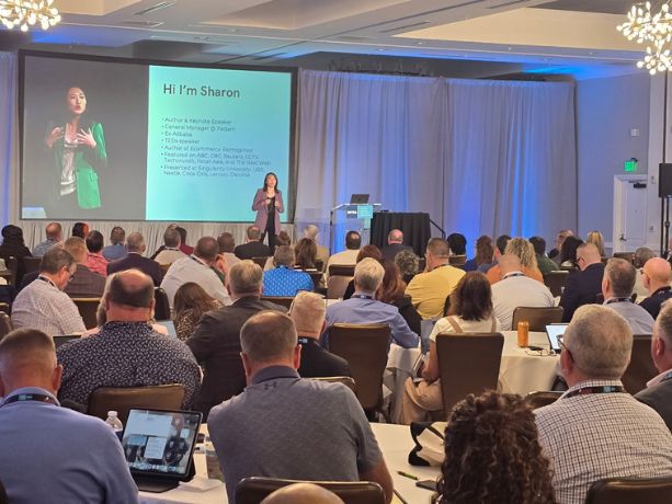 Attendees listen to AI expert Sharon Gai at the 2025 Leadership Conference